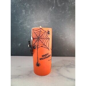 Happy Halloween Spider Black And Orange Pillar Candle